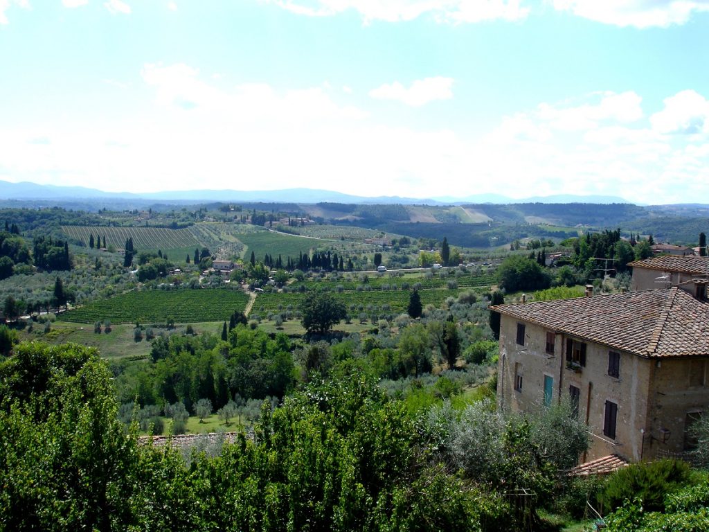 Udsigt over landskabet i Via Francigena